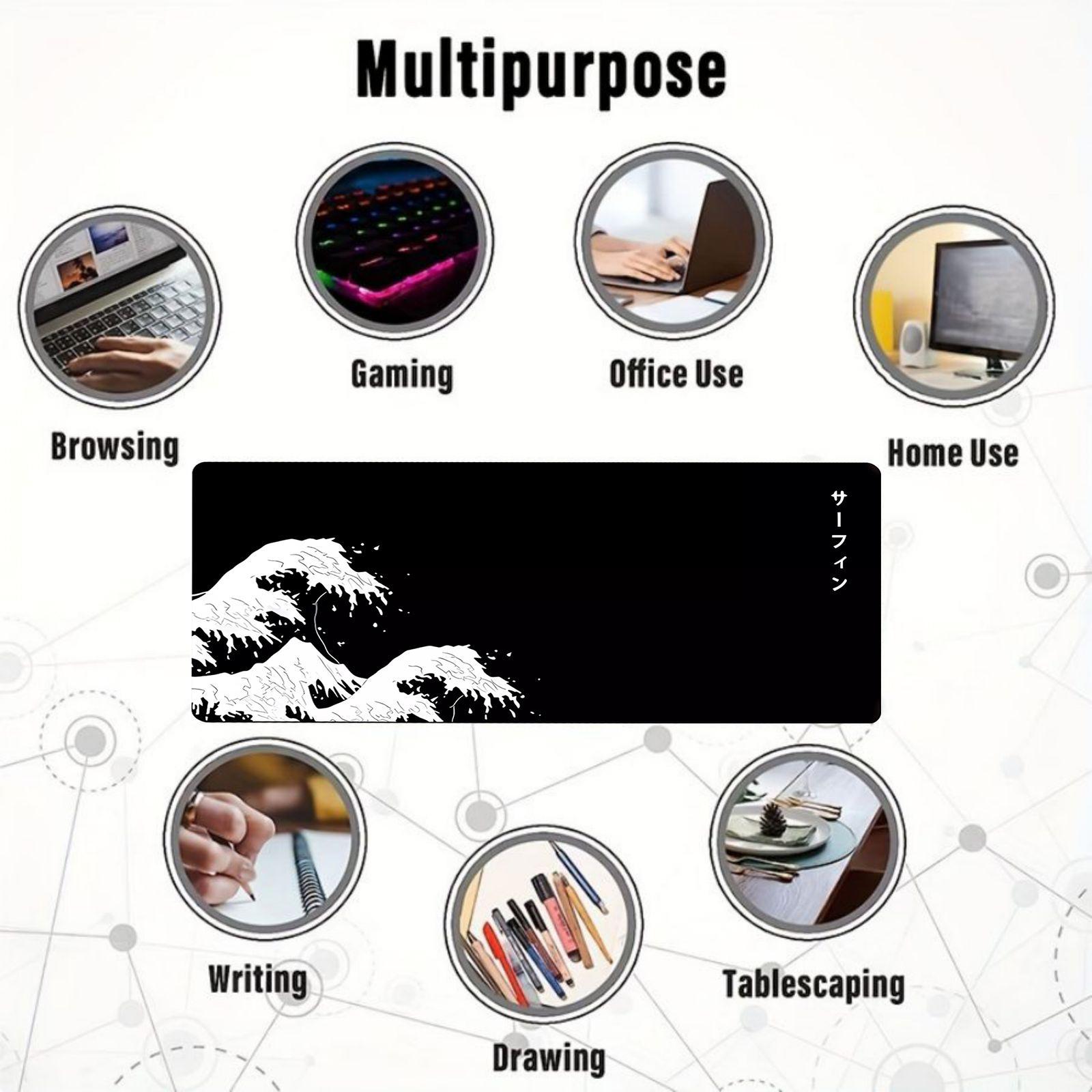Wave Pattern Mouse Pad, Large Gaming Mouse Pad with Anti-Slip Rubber Base, Desk Mousepad for Gaming and Office Use, Computer Mouse Pad