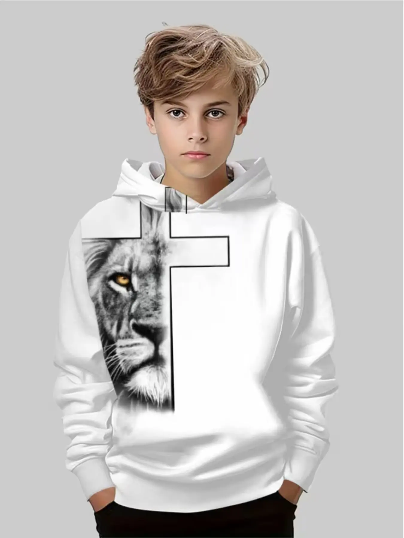 Men's Lion Print Hoodie, Casual Long Sleeve Pullover, Loose-Fitting Graphic Sweatshirt, Spring & Fall Fashion, Trendy Top