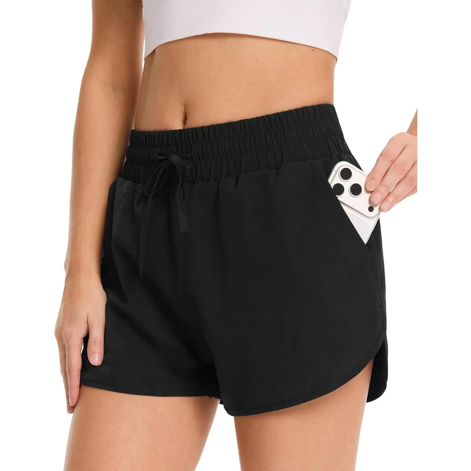 Running Shorts for Women - Athletic Quick Dry Sports Womens Shorts High Waisted Gym Workout Black Shorts with Pockets