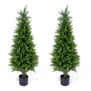 Lifelike Artificial Cedar Topiary Trees, Set of 2 – 3FT & 4FT Tall Faux Cypress Pine Shrubs in Planters – UV-Resistant, Waterproof, Windproof, Realistic Greenery for Indoor or Outdoor Decor