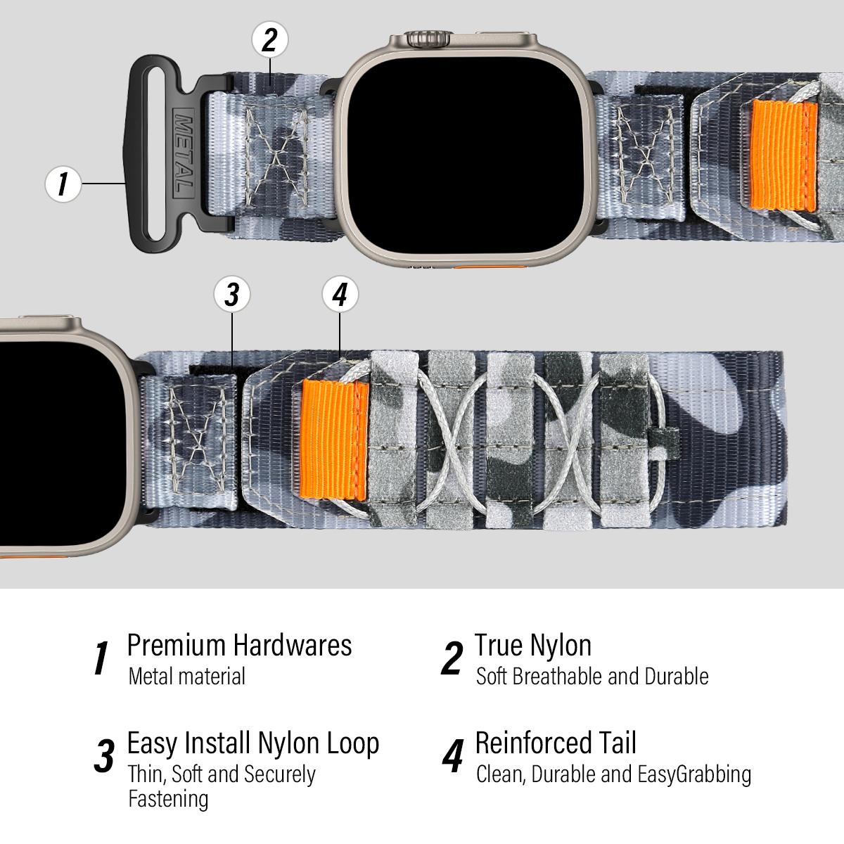 Camouflage Nylon Watch Band for Apple Watch – Sport Strap 38–49mm (Series 4–9, SE, Ultra 2/3)