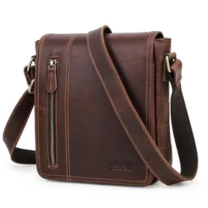 CONTACT'S Genuine Leather Sling Shoulder Bags for Men Flap Messenger Crossbody Bag High Quality Men's Bag Everyday Bags Casual