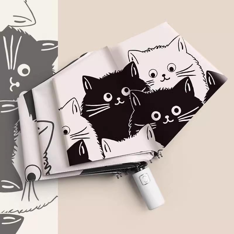 Cat Pattern Foldable Umbrella, 1 Count Portable Automatic Folding Umbrella, Sun & Rain Dual-use Umbrella for Outdoor Travel