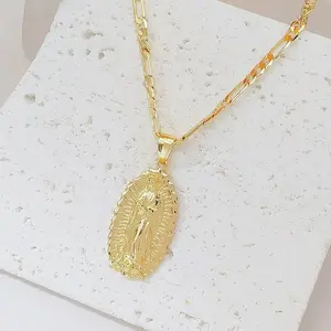14K Gold Jesus Pendant Necklace with Colorful Cubic Zirconia, Unisex Religious Jewelry, Gold Chain Necklace with Detailed Faith Inspired Design for Daily Wear and Special Occasions