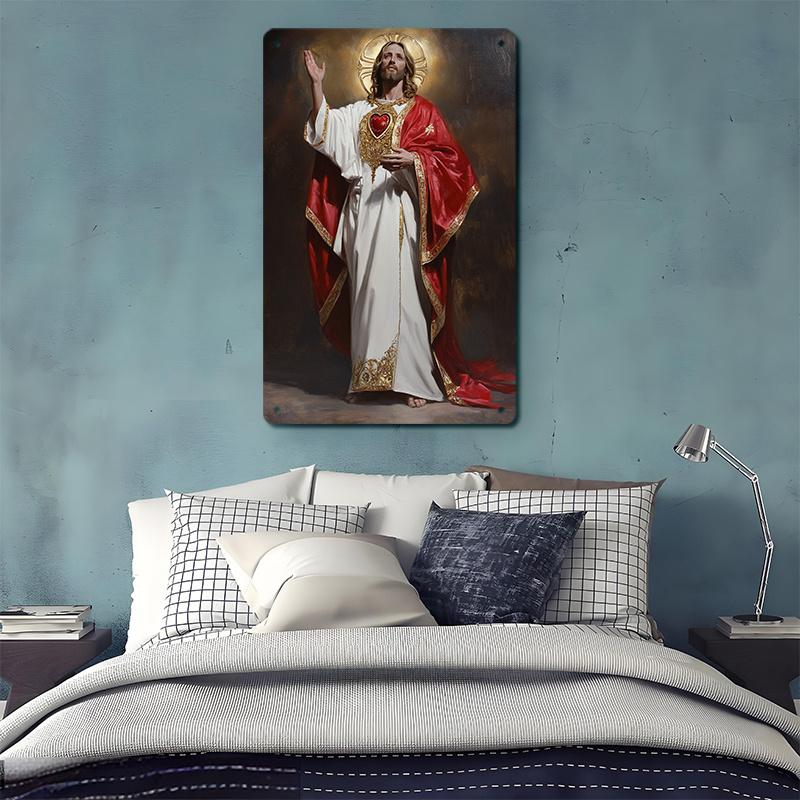 [Aluminum plate signboard]1pc, Vintage Metal Tin Sign, 2D/Flat, Radiant Jesus Silhouette  Appreciation, Art Deco Classic Retro Style, less Wall Hanging Decor, 7.87x11.81inch, Pre-Drilled for Easy Hanging, Indoor/Outdoor Plaque, Multipurpose Home & Shop Wa