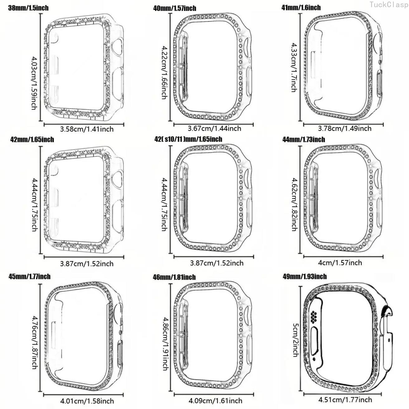 Apple Watch 2-in-1 Case with Rhinestone, Ultra-Thin Tempered Glass Screen Protector, Anti-Drop Protective Cover for Series SE/11/1–10 (38–46mm), Stylish Durable Design for Everyday & Spring Wear