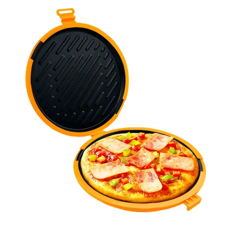 1 Piece Large Silicone Microwave Baking Tray, Fits 9 Inch Pizza, Adjustable Bands, Dishwasher Safe, for Oven Air Fryer, Fast Even Cooking