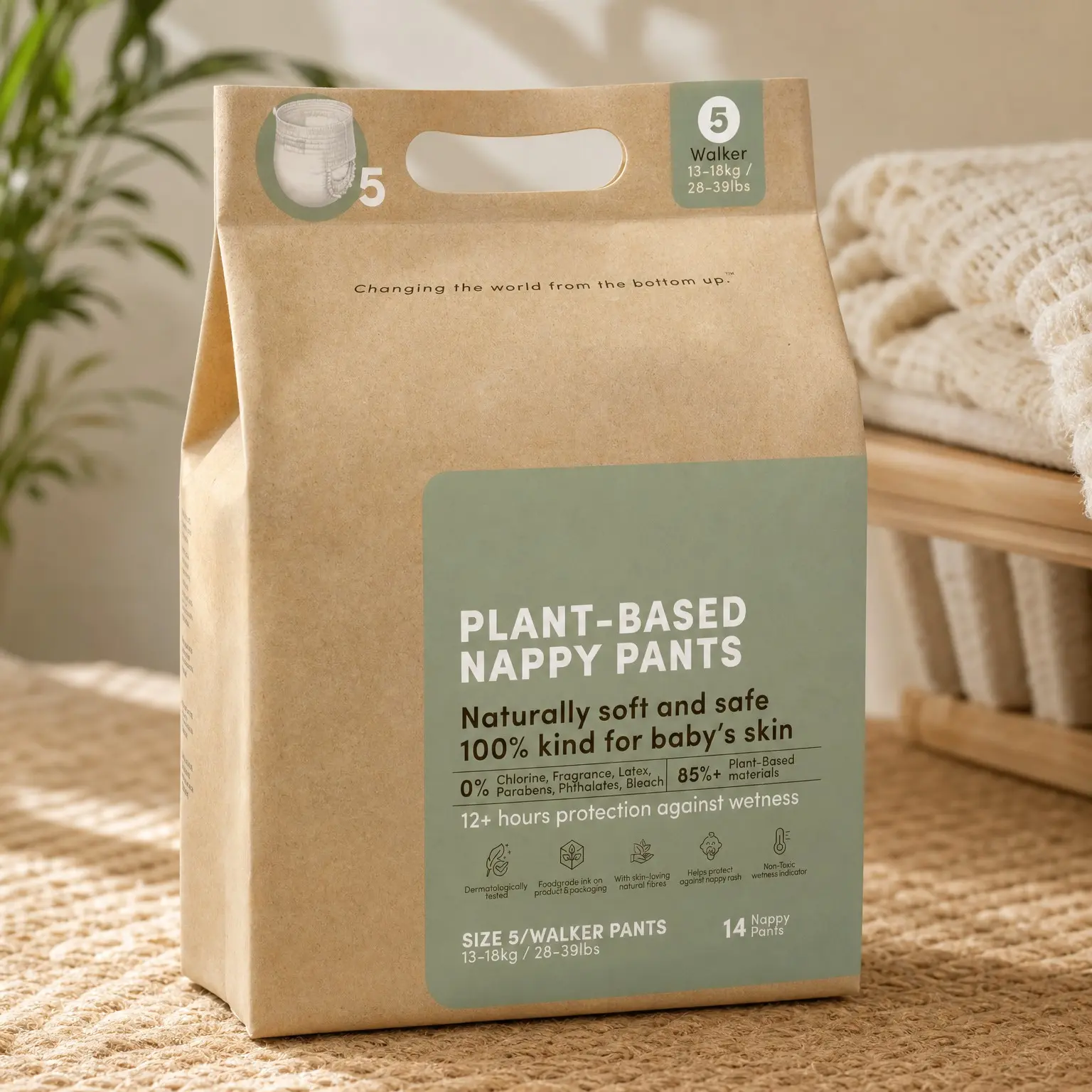 Size 5 Plant-Based Training Pants for Toddlers 28-39 lbs, Pull-Up Style, Ultra-Soft Chemical-Free, Superior Absorbency, Overnight Diapers, 14 Count(Gift)