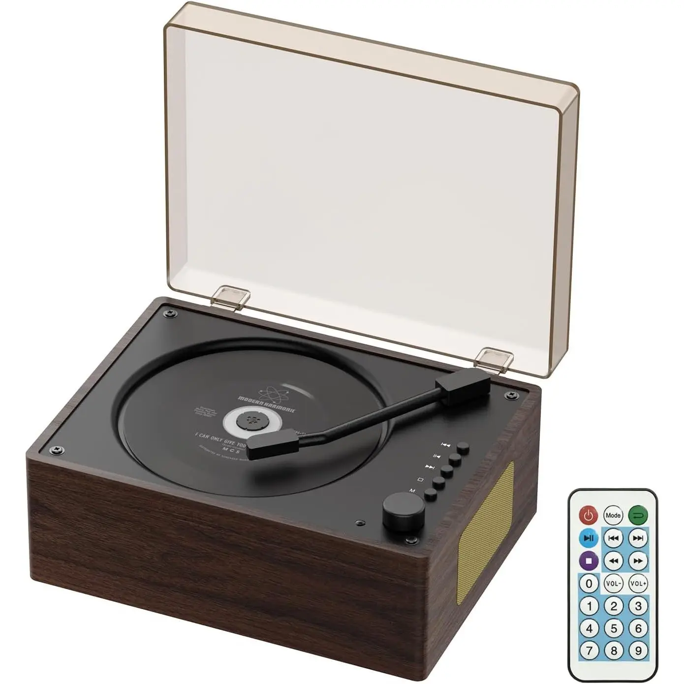 Portable Retro Wood CD Player with 5.3 Stereo Speakers, 3.5mm Jack, Auxiliary Input, USB Playback, Remote Control, Hi-Fi Audio & Dust Cover (Brown)