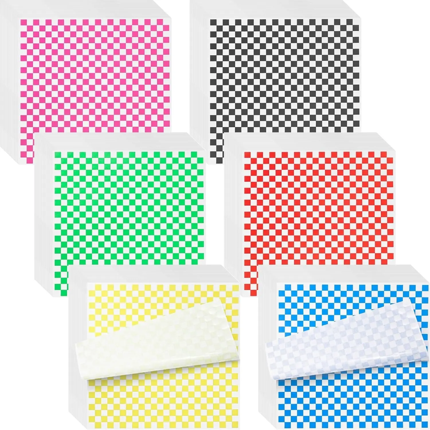 960 Pieces Wax Paper Sheets 12 x 12 inches Checkered Sandwich Wrapping Paper Food Basket Liners for Food Serving, Party, Festival and Outdoors, 6 Colors