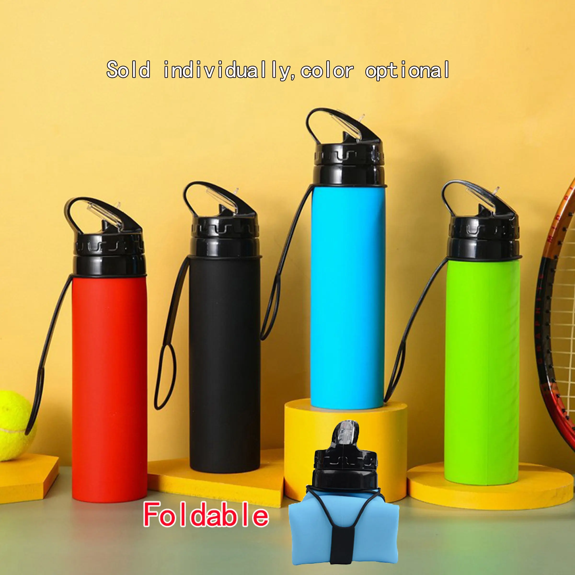 Large capacity reusable silicone water bottle, foldable, durable, lightweight and portable, easy to carry, suitable for outdoor use, durable and convenient travel accessory drinkware