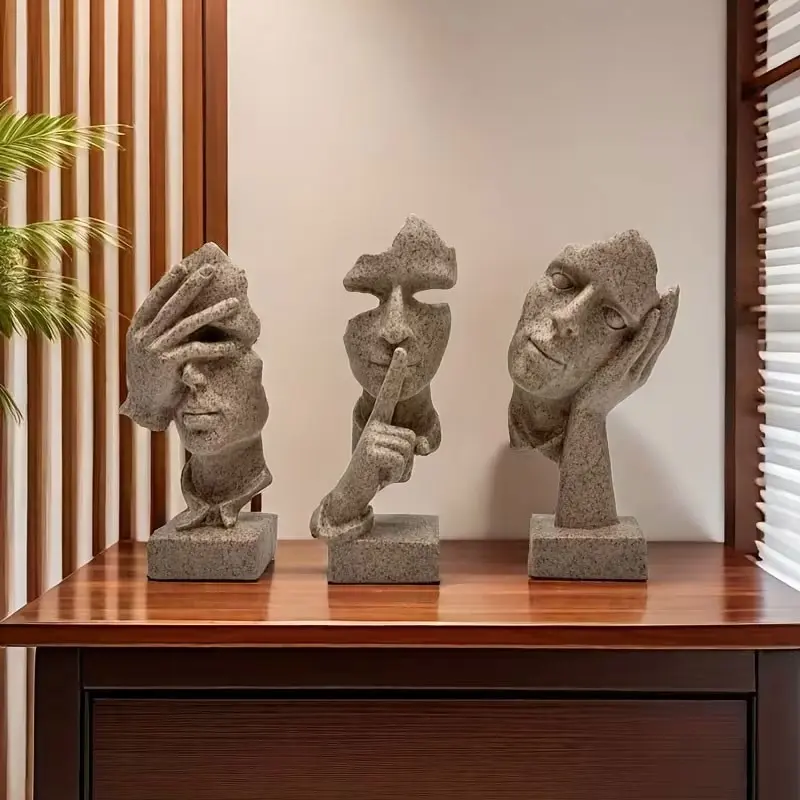 Artistic decorative items - Simple and abstract character masks set of 3 pieces, for office, living room and tabletop art decoration.