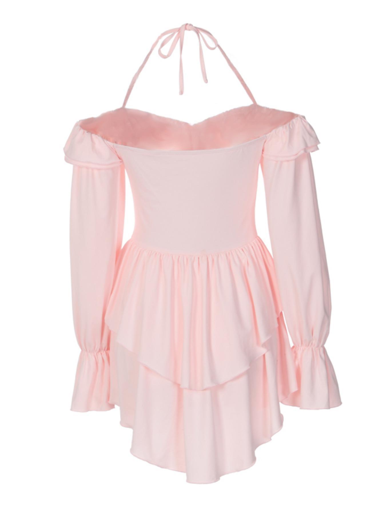 Women's Vintage Fitted Off-Shoulder Long-Sleeve Ruffle Halter Neck Overalls - Casual Summer Clothes