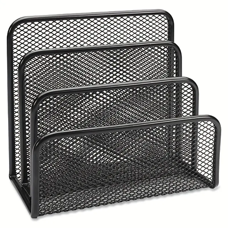 Desk Mail Organizer, File Holder Letter Sorter with 3 Vertical Upright Metal Mesh Compartments Document, Filing, Folders, Mail, Paper Organizer for Home or Office Desktop, Small Mail Holder, Desk Storage Organizer