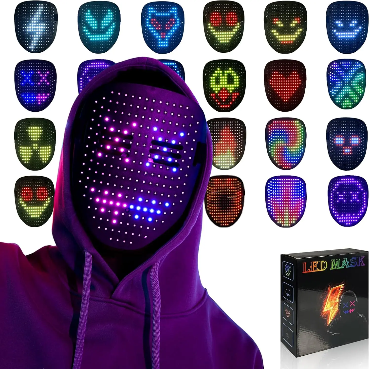 Led Mask Light up Mask with Gesture Sensing, Cool Toys Men Boys Gift| Various Glowing Patterns for Halloween Christmas Costume Cosplay Birthday Party, Adjustable Fit for Teens Boys Kids Ages 5+
