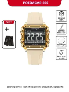 Poedagar Men's Digital Watch, Waterproof Week Date Alarm Clock, Silicone Strap, LED Electronic, Fashion Sports Watch, Men's Style