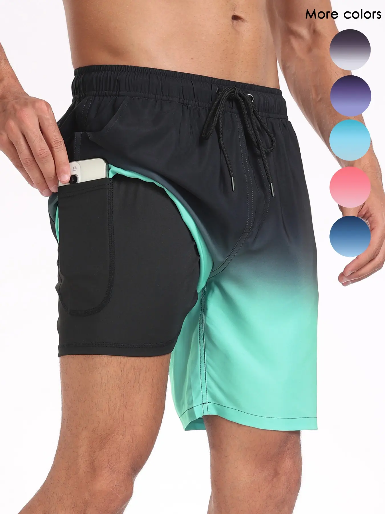 2 in 1 Men's 7 Inch Swim Shorts with Compression Liner, Quick Dry Beach Swimwear with Drawstring & Pockets for Holiday Use, Swimming Shorts #GLOBAL PICKS