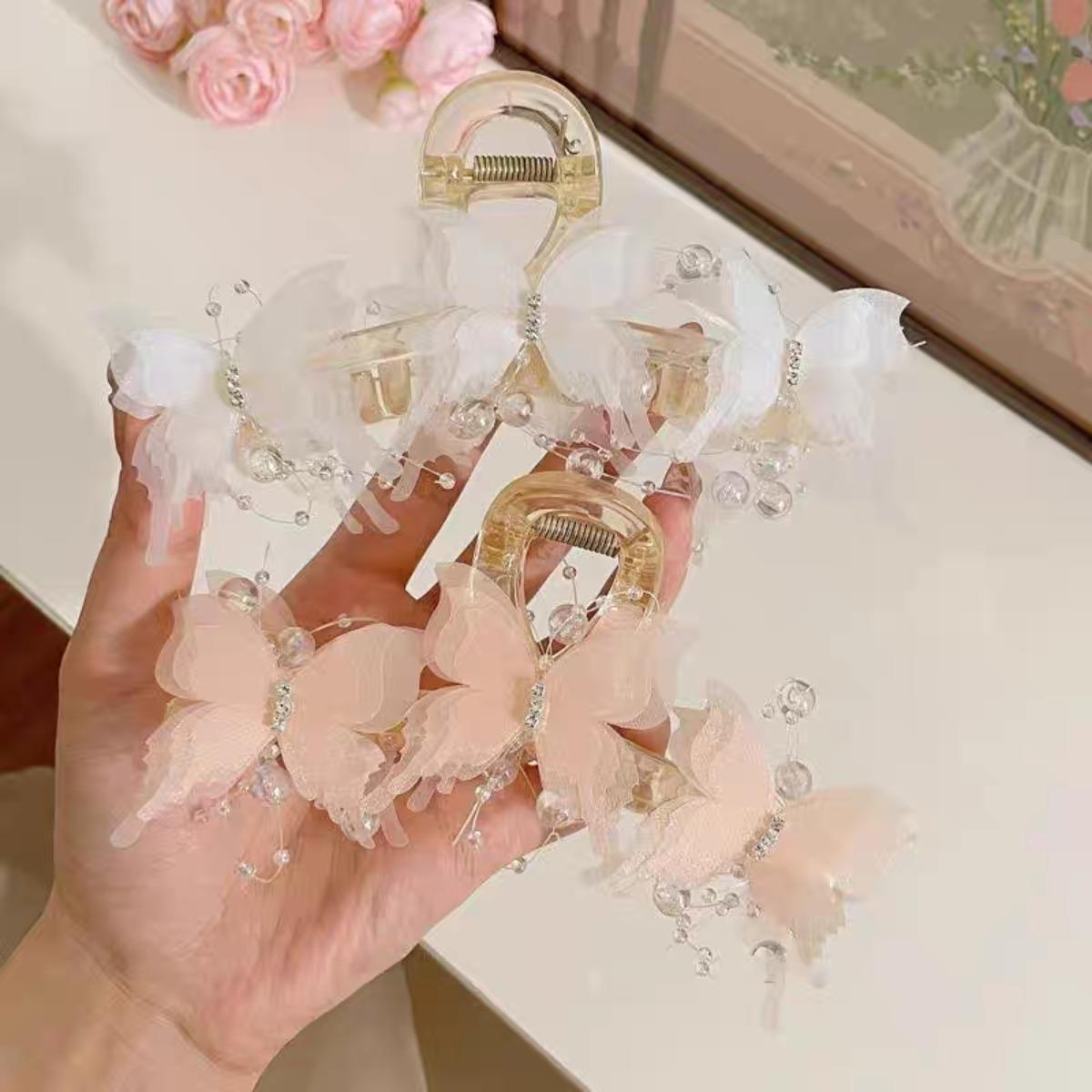 AWAYTR 3Pack Fashion Simulation Butterfly Hair Clips Women Elegant Rhinestone Bow Ponytail Clip Cute Crab Claw Hair Claw Clips Headdress Hair Accessories