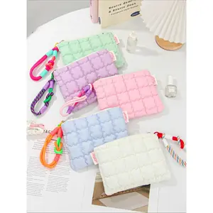 Cute Quilted Makeup Bag Set, Travel-Ready Cosmetic Organizer Pouch, Y2K Quilted Portable Makeup Storage Bag, Multifunctional Large Capacity Beauty Case for Women & Girls, Soft Handheld Toiletry Pouch for Daily Use, Travel, Vacation & Gym, Compatible with