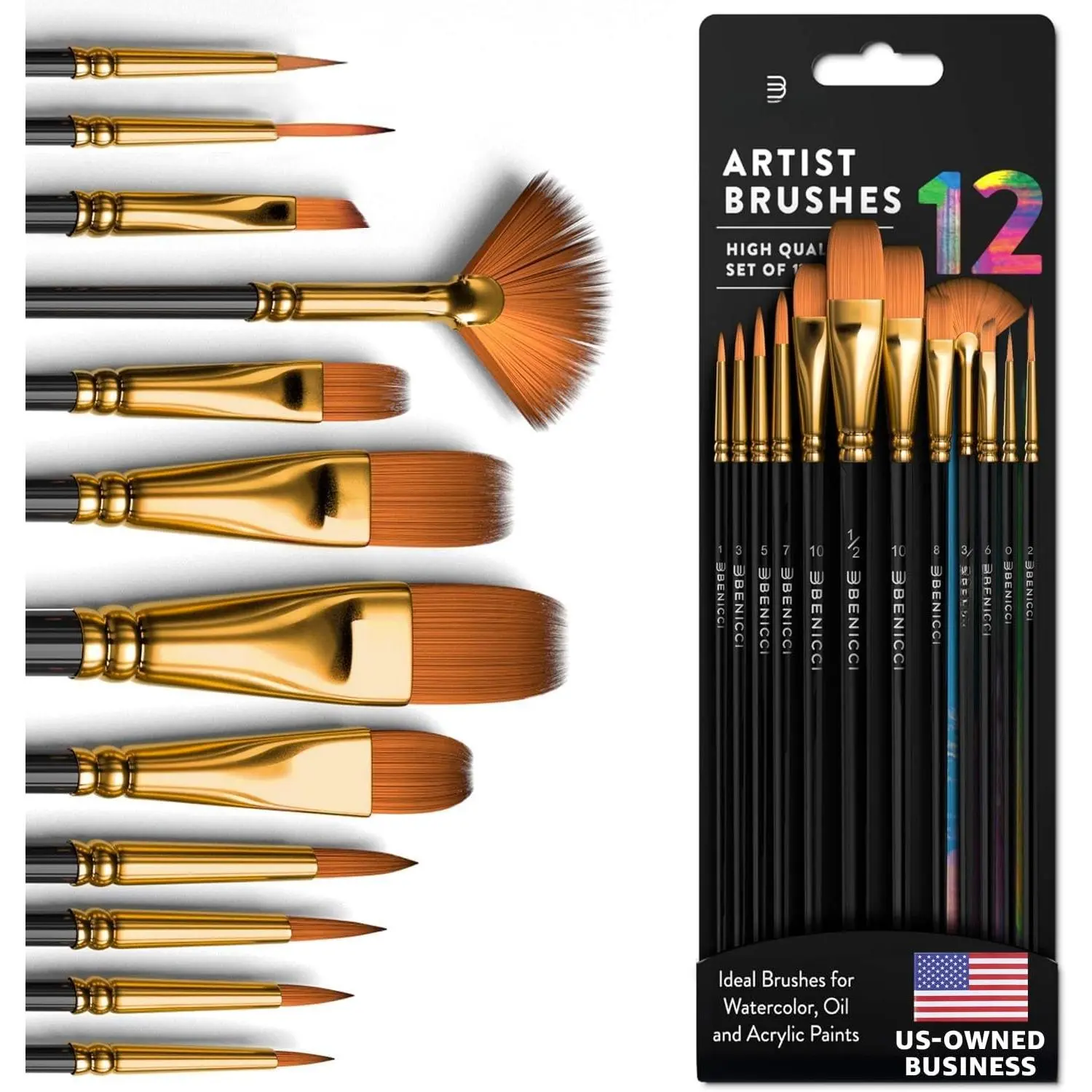 Professional Artist  Brush Set of 12 - Painting Brushes Kit for , Adults Fabulous for Canvas, Watercolor & Fabric - for Beginners and Professionals -  for Water, Oil or  Painting