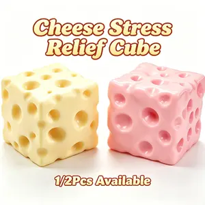 Cheese Anxiety Squishy - 2 Colors Great Value Stress Cube Slow Rising（PU）, 2.4inch Pure Cheese Cube Stress Balls, Sensory Fidget Toy for Anxiety Relief, Square Shape Squishy Balls, Party Favors.