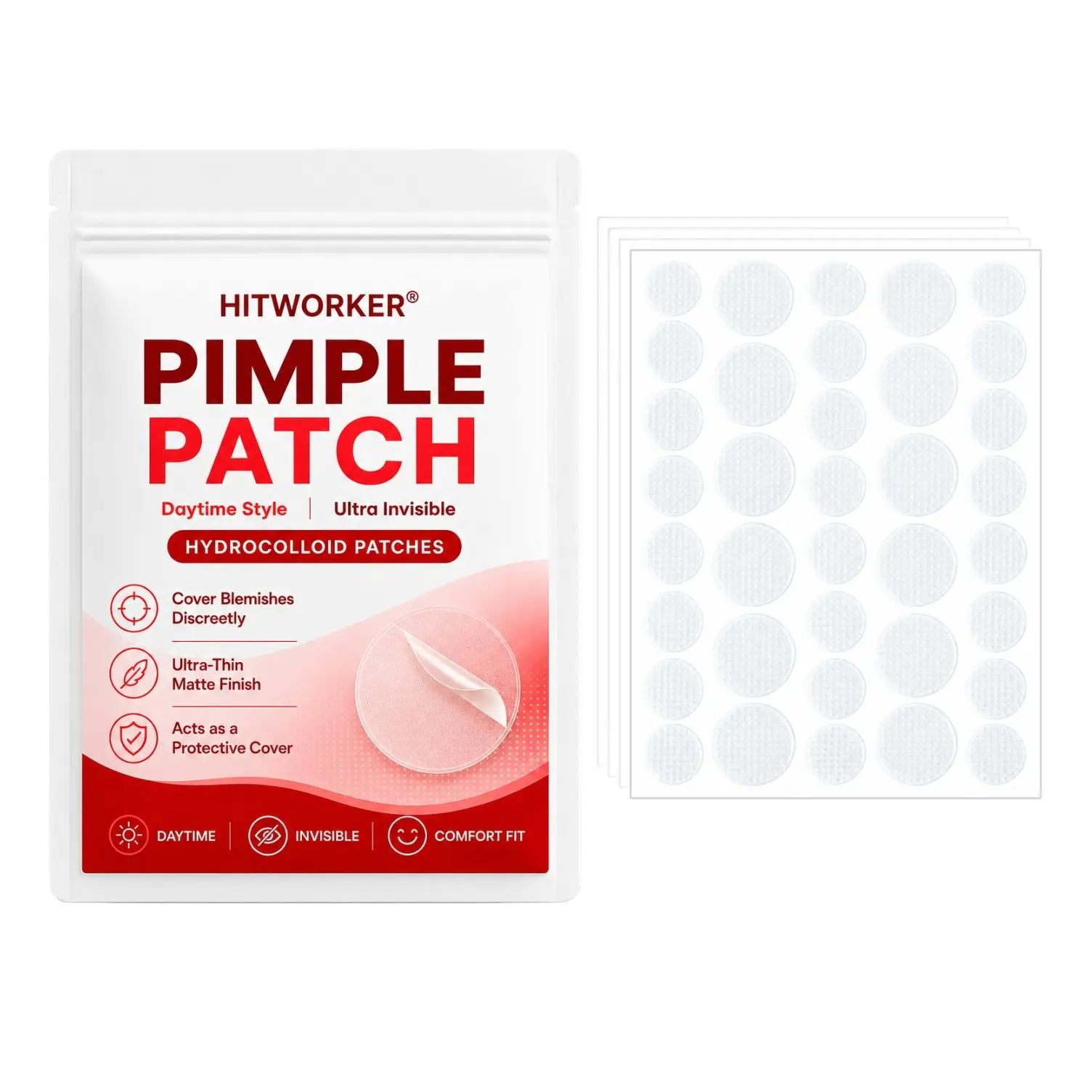 144pcs Dual-Size Microneedle Pimple Patches, Round Micro-Point Spot Covers, 4-Sheet Pre-Cut Face Patch Set for Acne Treatment