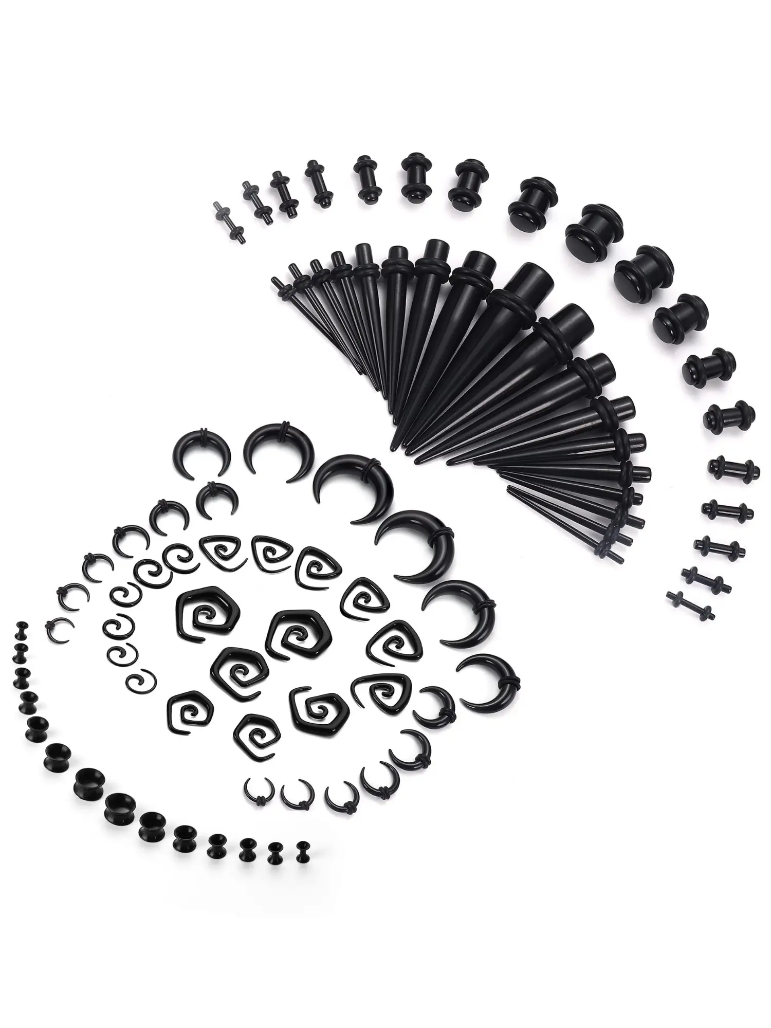 86 Pcs Black Multi-Color Ear Stretching Gauges Kit Unisex Starter Set for Piercing Lovers Full Assorted Sizes Acrylic Soft Silicone Ear Expanders Solid Plugs Straight Tapers Spiral Tapers Hollow Silicone Tunnels Vivid Rich Colorful Glossy Finishes