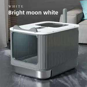XXL Stainless Steel Drawer Anti Splash Odor Control Antibacterial Easy Clean Automatic Self Cleaning Enclosed Cat Litter BoxThethumbshop box enclosure flip-top lid