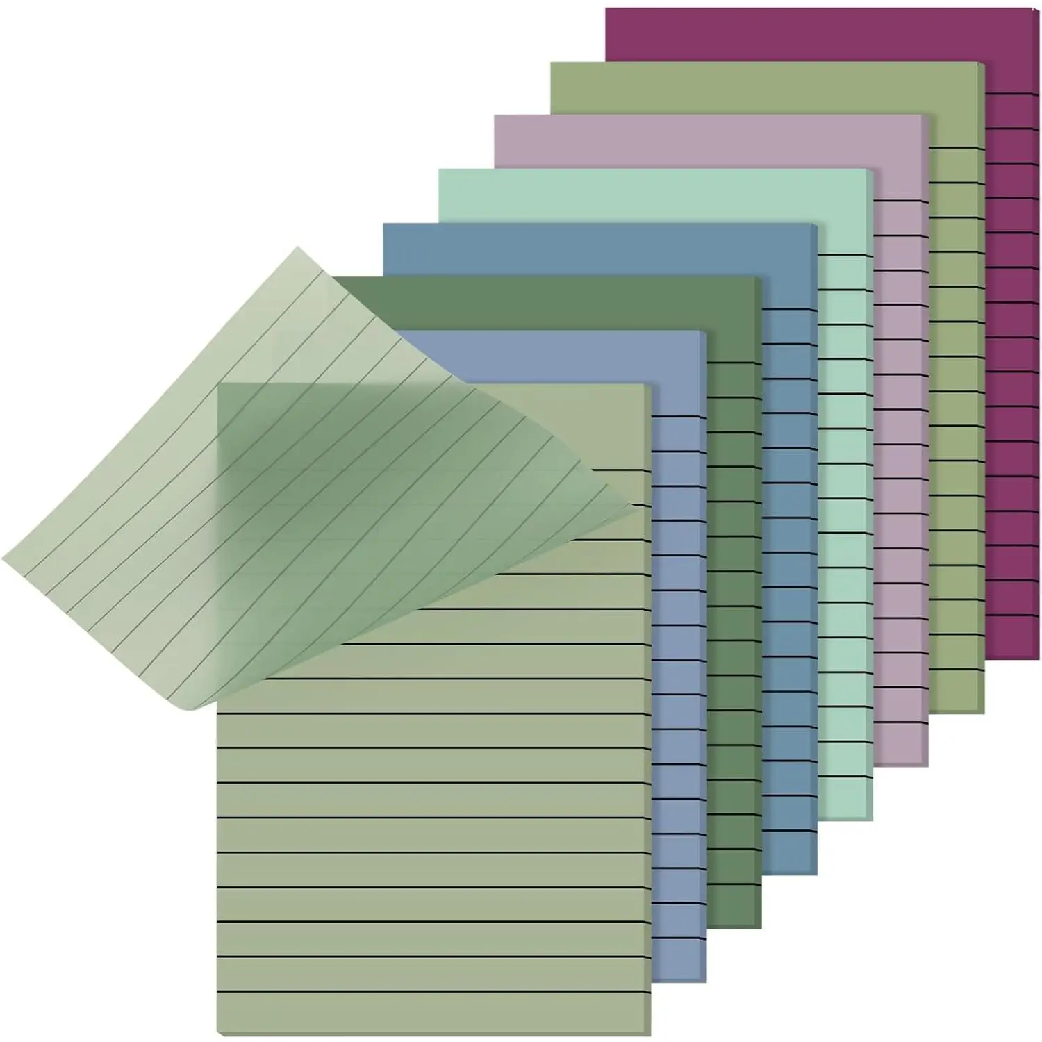 8 Pack Colored Transparent Sticky Notes Translucent Clear Lined Self Sticky Notes,  to School   Tab for Planners, School Supplies Office, 30 Sheets/Pack, 4 x 6'' (Morandi Color)