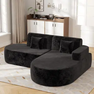 Corner Sofa, Modern L-Shape Sectional Sofa with Chaise Lounge, Boneless L Shape Sofa with Deep Seat, for Living Room, Black
