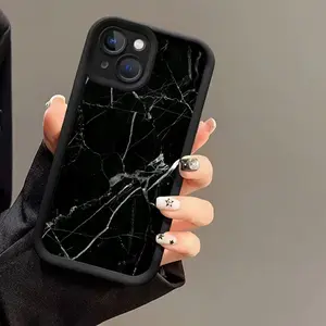 Aesthetic Black Marble Graphic Soft TPU Phone Case Anti Scratch Shockproof Anti Drop Protective Cover For 13 14 15 16 17 Pro Max Series
