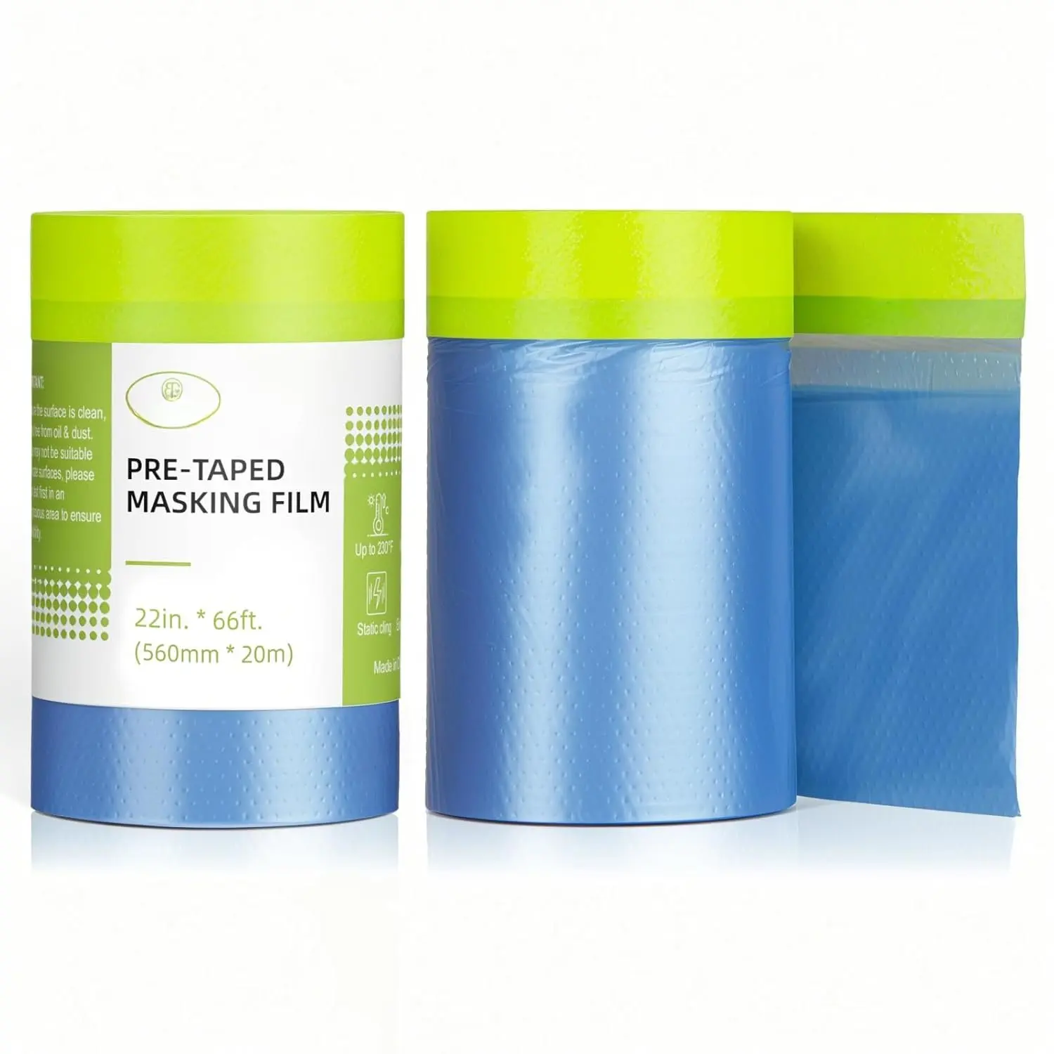2 In 1 Pre-Taped Masking Film for Painting - 2 Rolls (22"x66') HDPE Painters Plastic Sheeting with High-Temp Automotive Tape, Furniture Protection, Clean Lines & Easy Removal for Home Improvement Surface Shielding