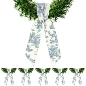 6 Pcs Wreath Sash for Front Door Wreath Sash for Embroidery Monogram Garland Decor Accessories Wedding 4th of July Party Yard Indoor Outdoor Wall Cabinet Kitchen(Toile De Jouy)
