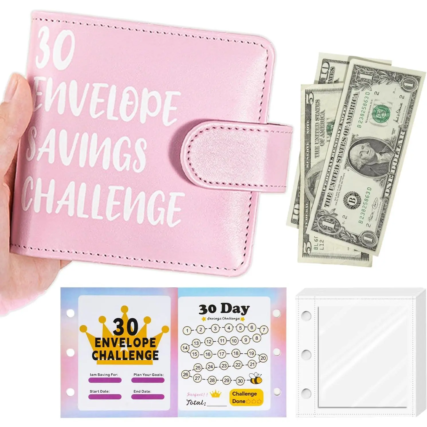 PU Leather Mini Binder with 30 Envelopes - Portable, Durable, Water-Resistant Beginners' Budget Tracker for Money Saving Enthusiasts