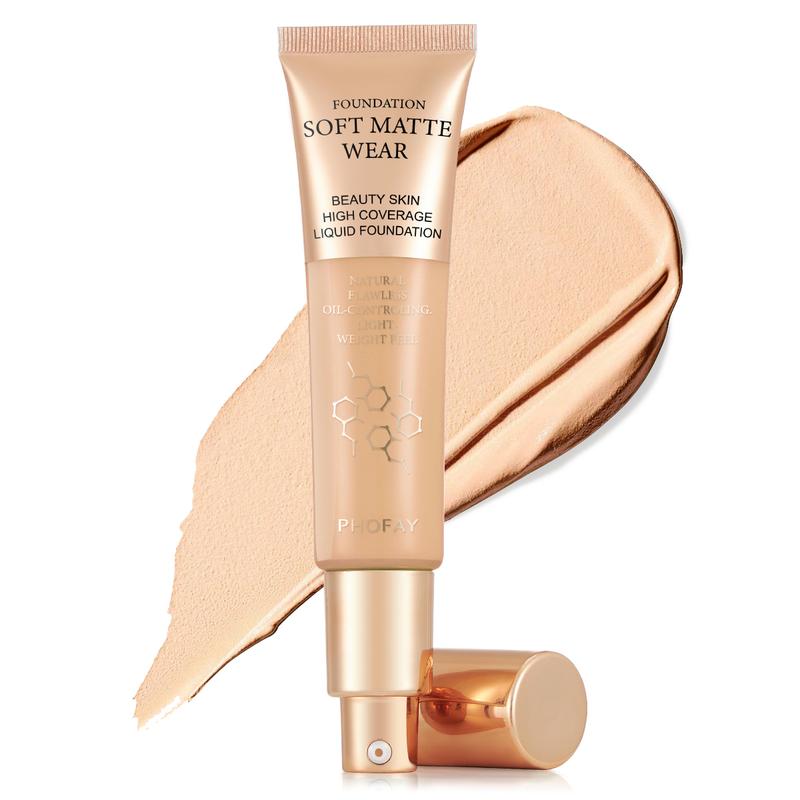 PHOFAY Full Coverage Foundation 30ml - Flawless Oil-Controlling Lightweight Formula for Even Skin Tone, Soft Matte Wear, Natural Flawless Finish