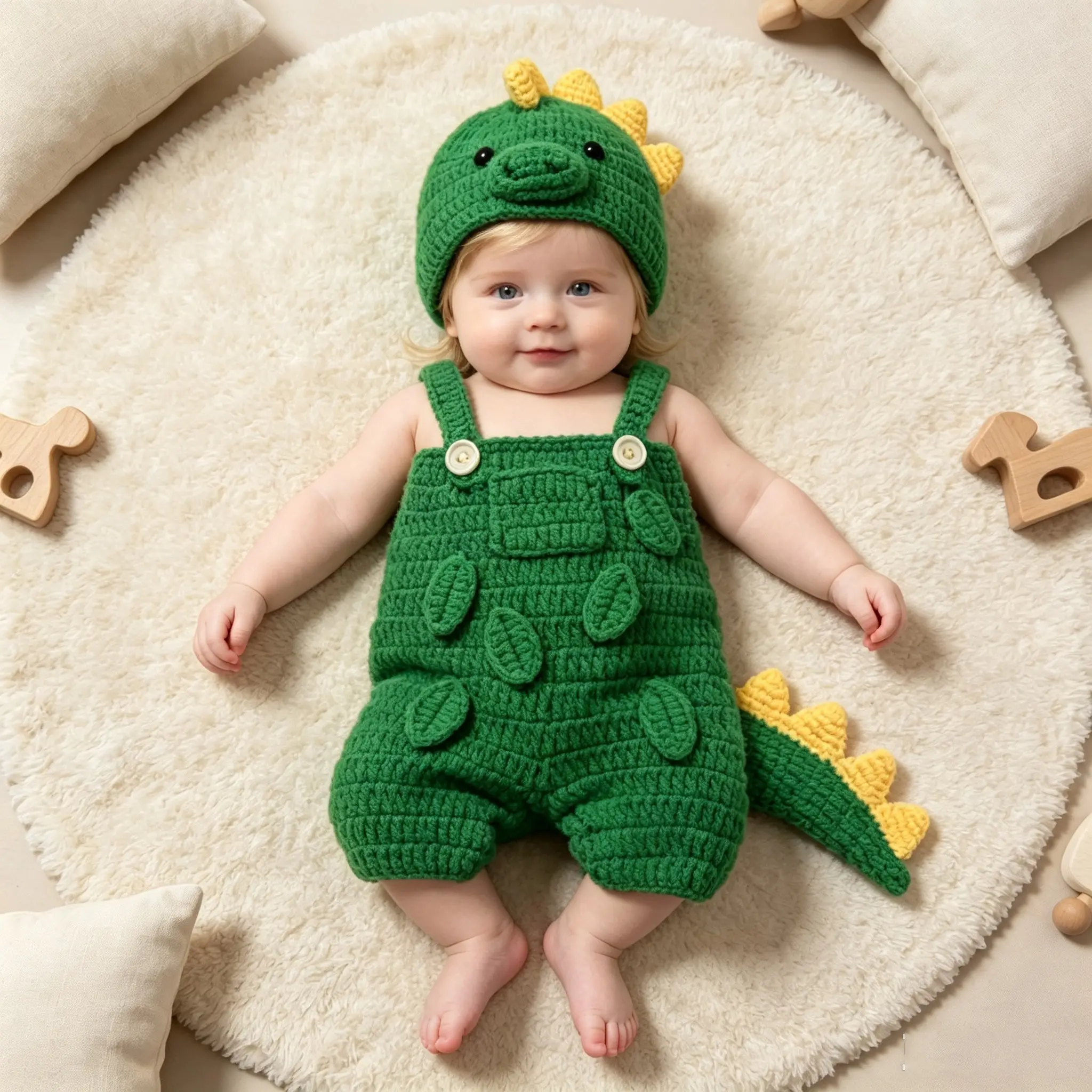 Newborn Photography Props, Knit Dinosaur Outfit | Newborn photography outfit, Dinosaur theme, knit construction, overalls, hat included, headband included