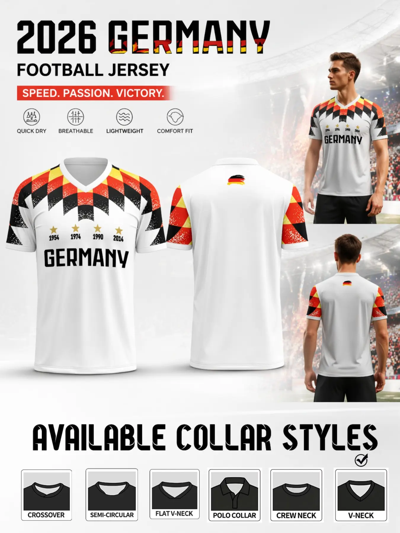 2026 Germany Soccer Jersey, Short Sleeve High-Performance Football Top, Quick-Dry Breathable, Geometric Print, Ideal for Training and Casual Wear
