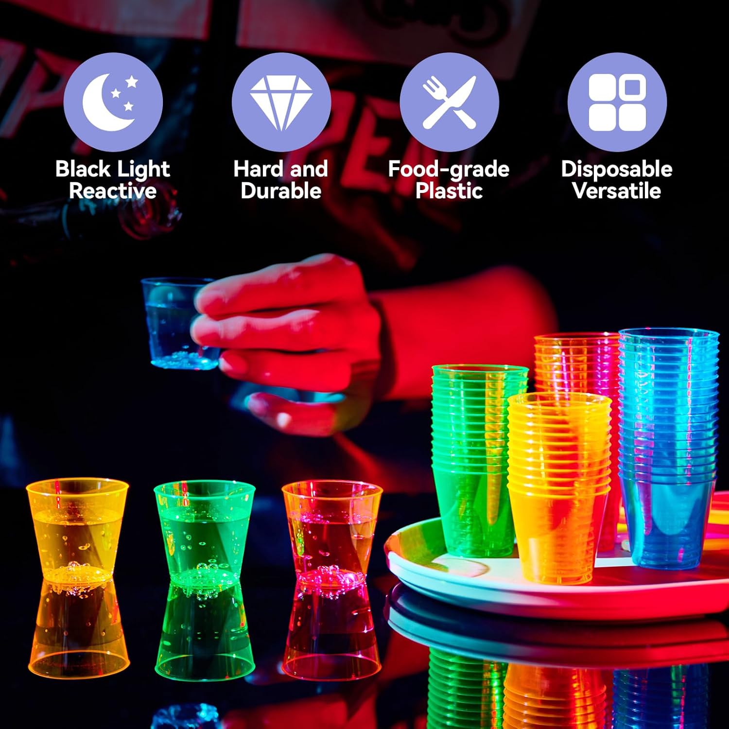 BASIC SUPPLY 300Pack 1 Oz Plastic Shot Glasses Set, Neon Party Mini Shot Glasses Bulk, Durable and , Small Disposable Plastic Cups for , , and More