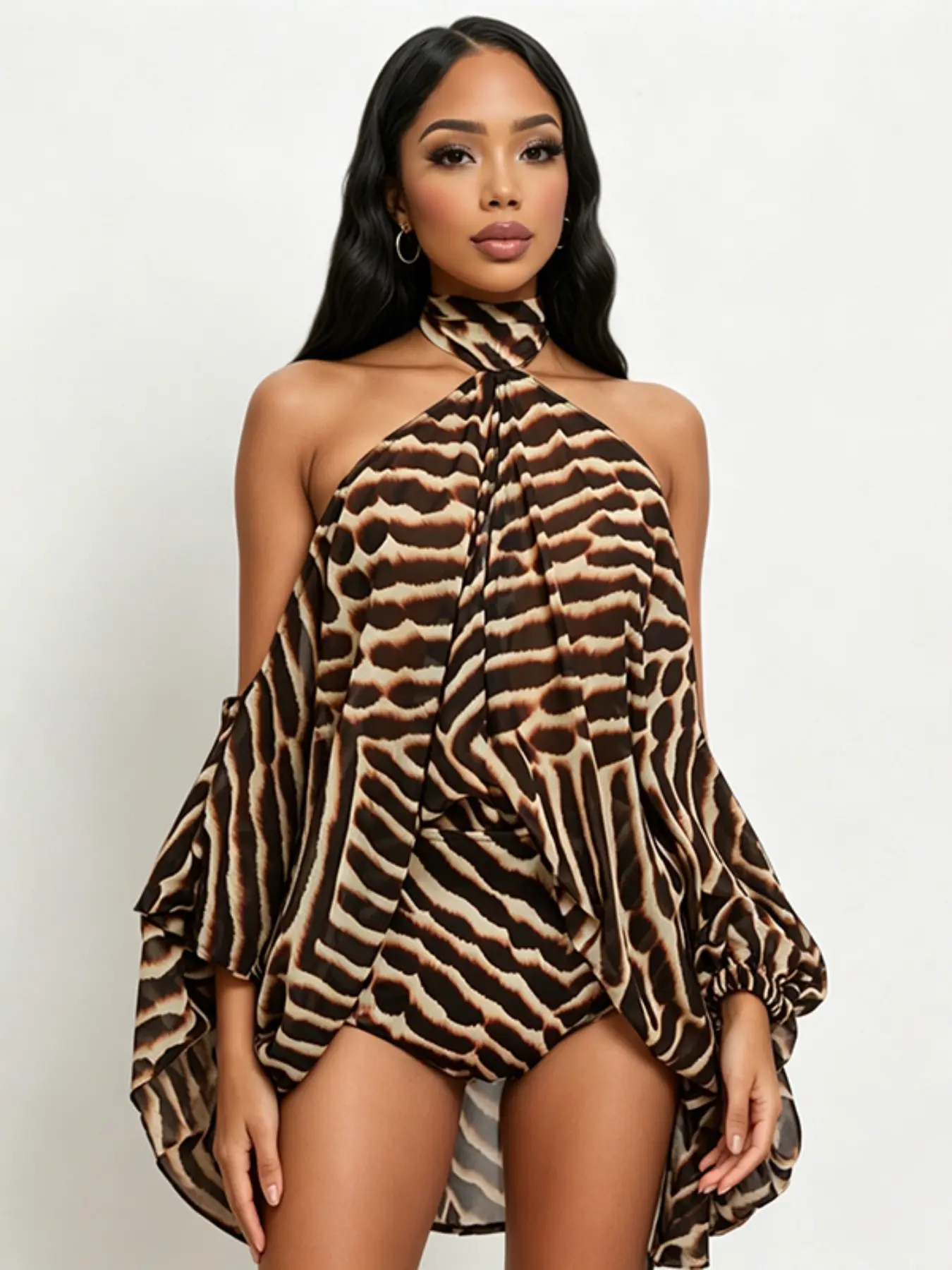 Women's 2-Piece Zebra Print Set, Casual Loose-Fit Flowy Long Top & Shorts, Fashionable Daily Wear, Perfect for Travel & Vacation