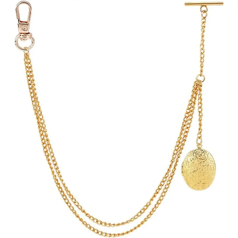 Golden Pocket Watch Chain for Men, 9.4-Inch T-Bar Link, Vintage Fob for Suits, Happy Father's Day Gift