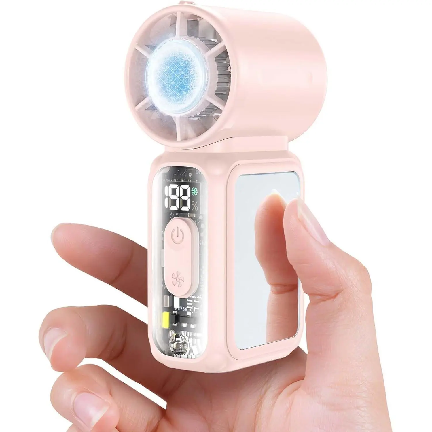 Handheld Mini Fan ith Semicnductr Cling,Speed (1-199) Persnal Turb Prtable Fan 4300mAh Rechargeable,Perful 20000RPM Pcket Hand Fans  Travel/Makeup/utdr/Hme ( ICE)