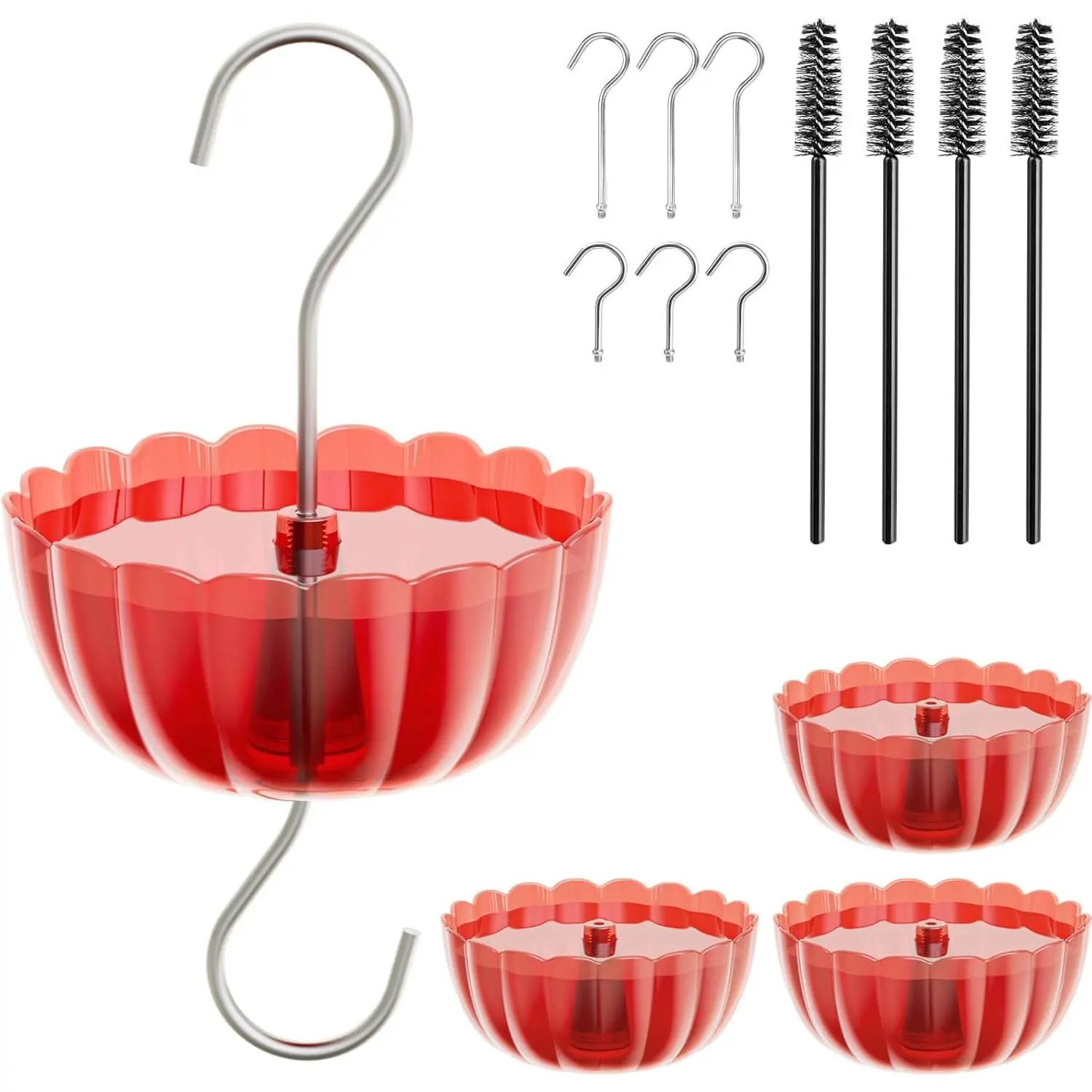 Ant Moat for Hummingbird Feeders, (4 Pack, 7 OZ)  Style Humingbird Feeder  Ant Guard & Stopper(Red)