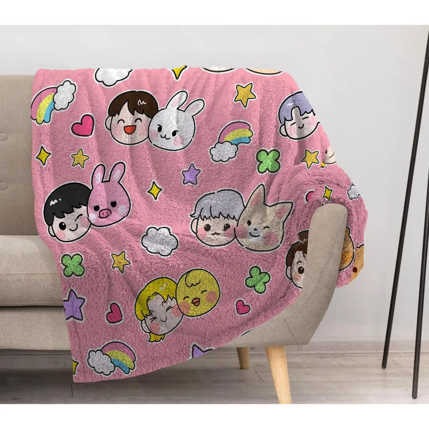 Allenjoy Cute Korean Music Pink Blanket 57"x50" - Soft Warm Throw Blankets for Couch Bed Living Room Home Office Bedroom Decor, Gifts for Women Teens Daughter Fans Girls, Durable Washable