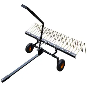 60-Inch Tow-Behind Dethatcher Rake, 24 Steel Tines, 10-Inch Pneumatic Tires, Fits ATV, Mower, Tractor