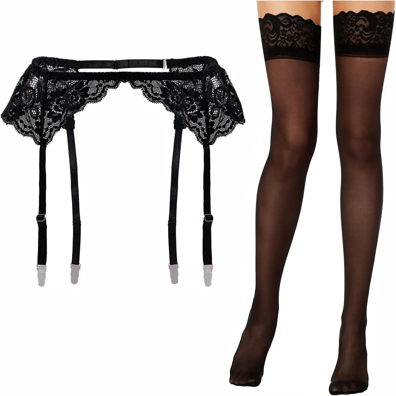 New Lidogirl Women's Lace Nights Garter Belt with Stockings Sheers