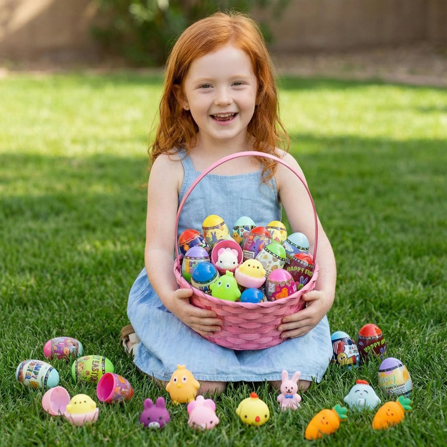 24 Pack Prefilled Easter Eggs with Squishy Toys,Bright Color Plastic Eggs for Kids Boys Girls,Easter Egg Hunt,Easter Basket Stuffers,Party Favors