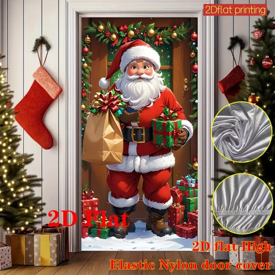2D Polyester Print Gift Bag, Cartoon Santa Claus Design, Festive Door Decoration, Christmas Home Scene Setup, Party Atmosphere Enhancer