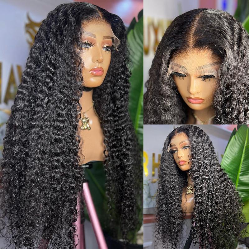 Bling Hair Curly Wigs Pre Plucked Natural Hairline Transparent Lace Wig 13x4 HD Lace Frontal Human Hair Wigs Kinky Curly 30 Inches 4x4 Lace Closure Brazilian Remy Hair Wig for Women 180%