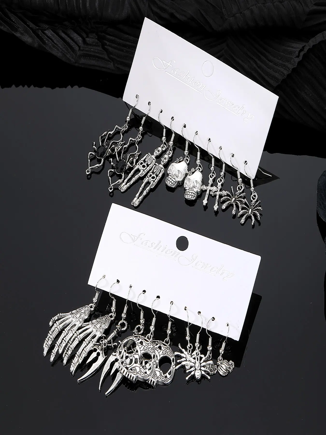10 Pairs Skull Spider Earrings, Vintage Silver Color, Unisex Hip Hop Style, Trendy Casual Jewelry, Unique Fashion Accessories, Casual Earrings Set, Fashionable Accessories