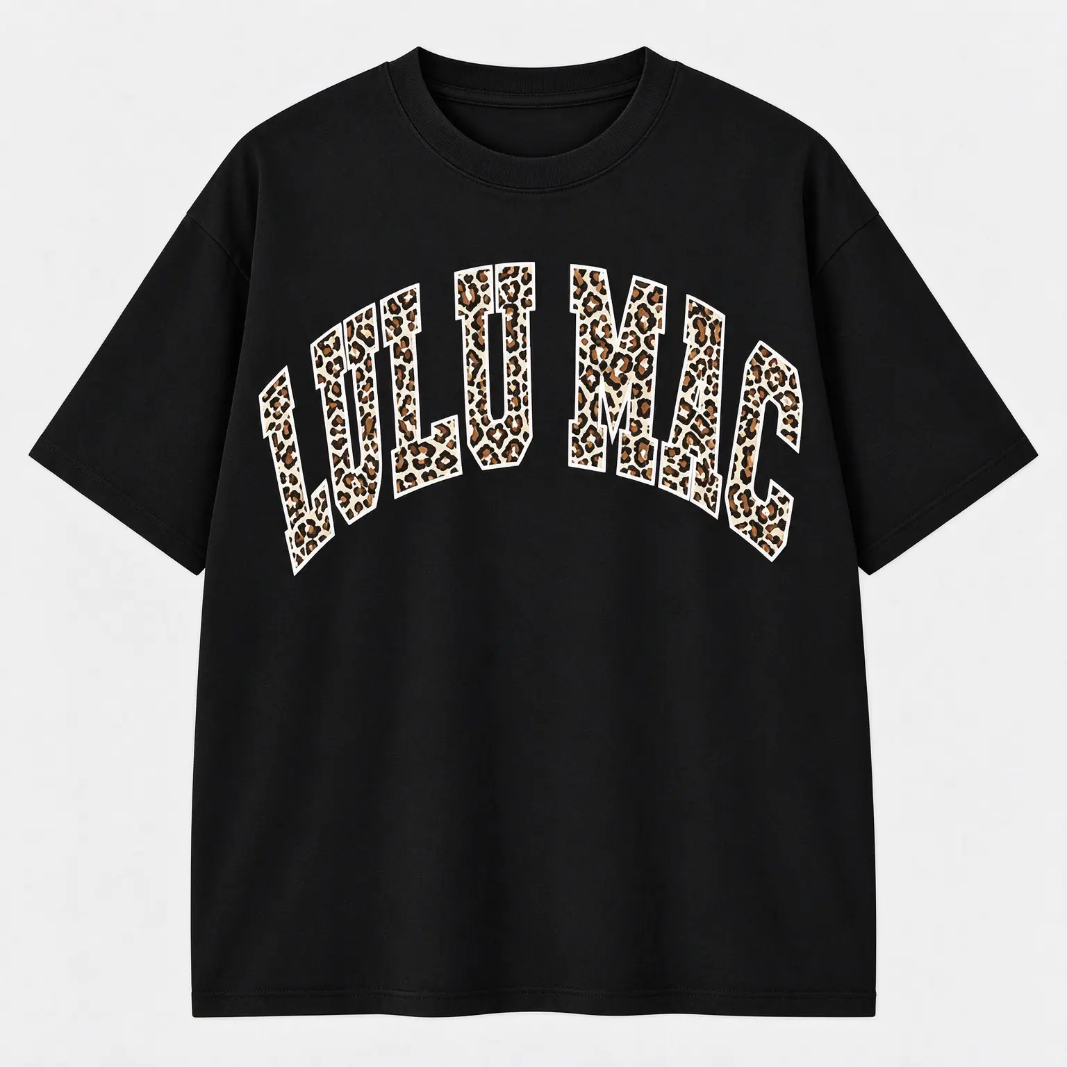 Unisex Leopard Arch Letter Print Short Sleeve Tee, Trendy Varsity Style Graphic Top, Casual Everyday Wear for Street And Daily Outfits